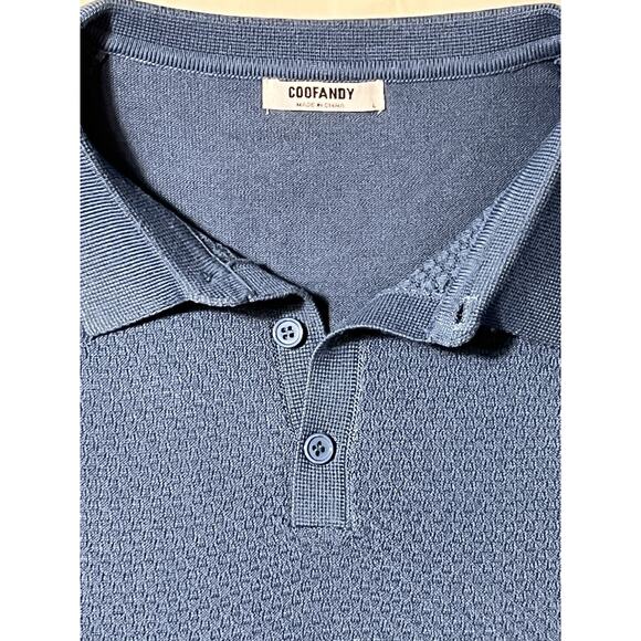 Men’s Blue Long Sleeve Collared Knit Polo Sweater Textured Front Size Large - Picture 2 of 7